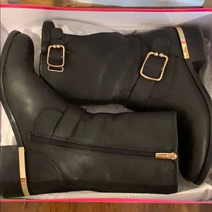 Vince Camuto VC-Wantilla Black Leather Moto Boots